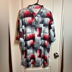 Men’s Color Dri Abstract Red and Gray Patterned Polo Shirt - Size XXL EUC